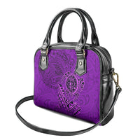 Hawaii Monk Seal and Dolphin Shoulder Handbag Polynesian Kakau Pattern Purple