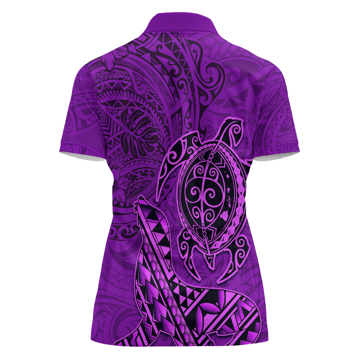 Hawaii Monk Seal and Dolphin Women Polo Shirt Polynesian Kakau Pattern Purple