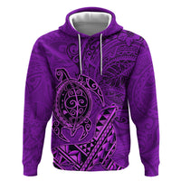 Hawaii Monk Seal and Dolphin Zip Hoodie Polynesian Kakau Pattern Purple