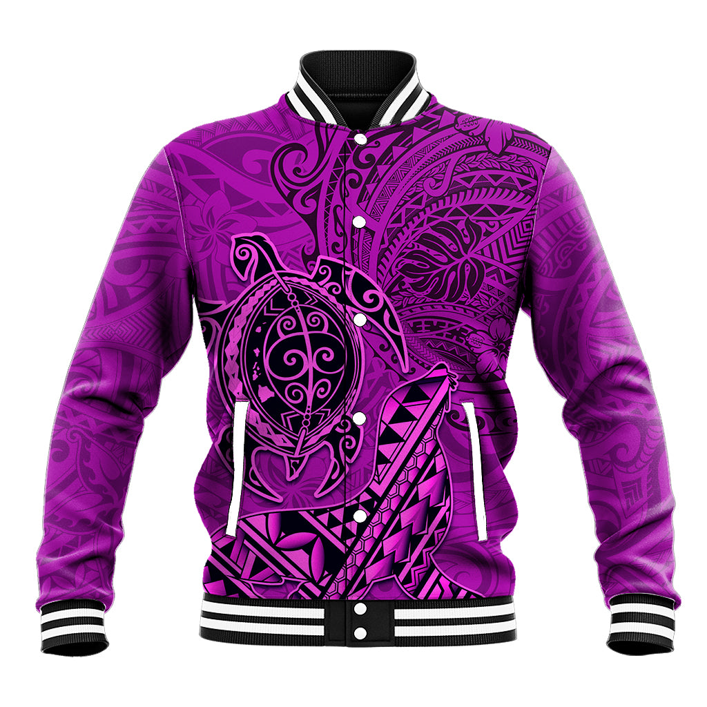 Hawaii Monk Seal and Dolphin Baseball Jacket Polynesian Kakau Pattern Pink