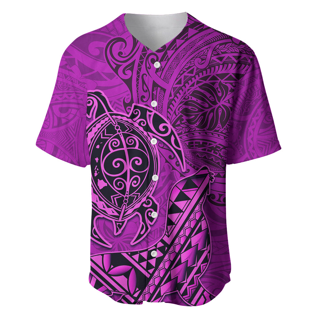 Hawaii Monk Seal and Dolphin Baseball Jersey Polynesian Kakau Pattern Pink