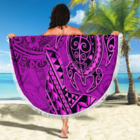 Hawaii Monk Seal and Dolphin Beach Blanket Polynesian Kakau Pattern Pink