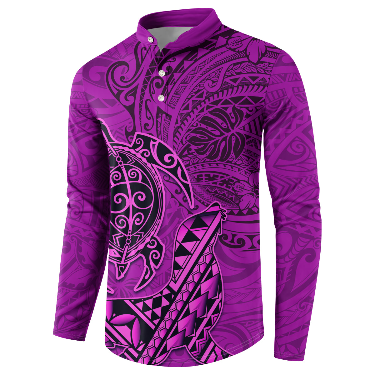Hawaii Monk Seal and Dolphin Button Sweatshirt Polynesian Kakau Pattern Pink