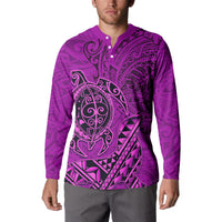 Hawaii Monk Seal and Dolphin Button Sweatshirt Polynesian Kakau Pattern Pink