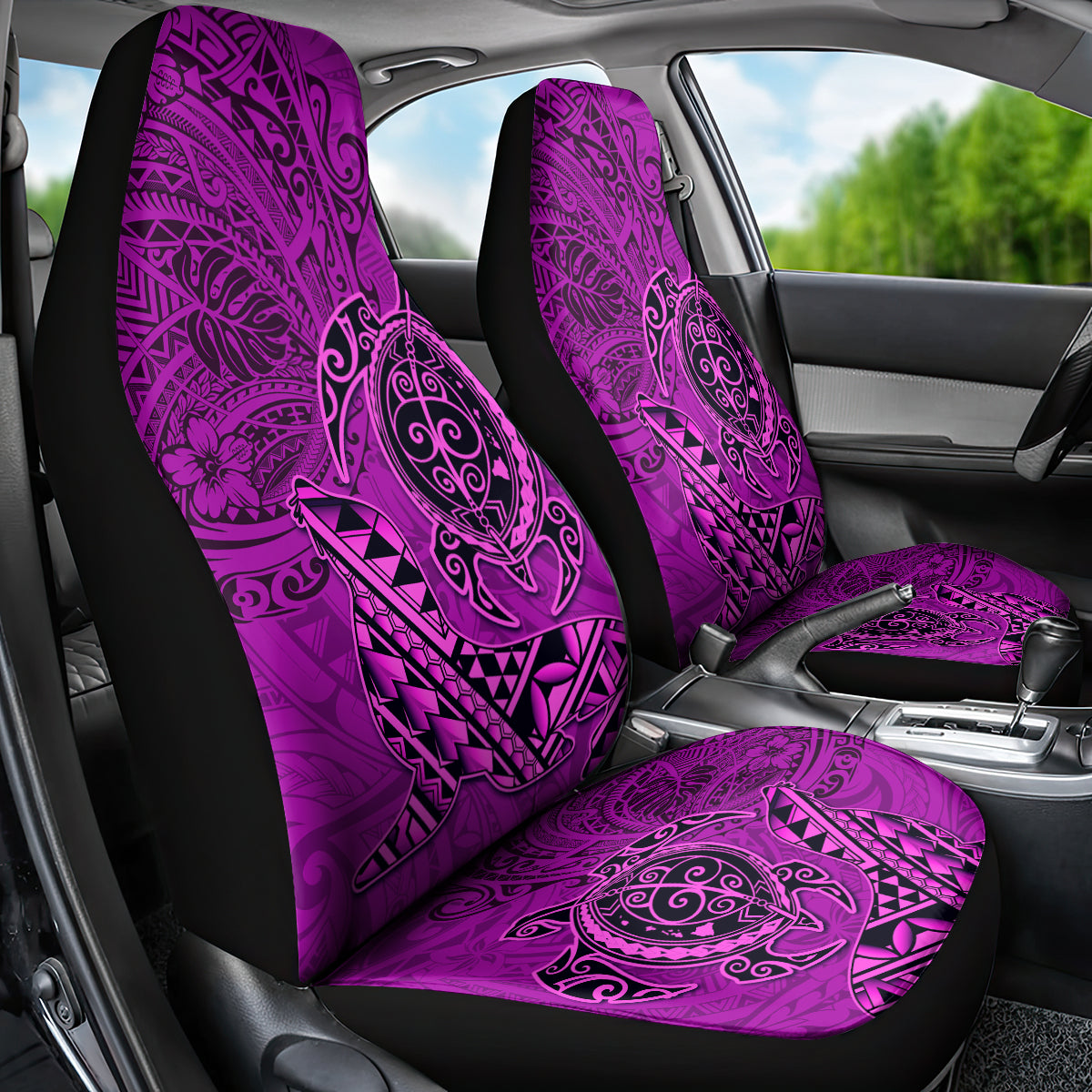 Hawaii Monk Seal and Dolphin Car Seat Cover Polynesian Kakau Pattern Pink