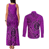 Hawaii Monk Seal and Dolphin Couples Matching Tank Maxi Dress and Long Sleeve Button Shirt Polynesian Kakau Pattern Pink