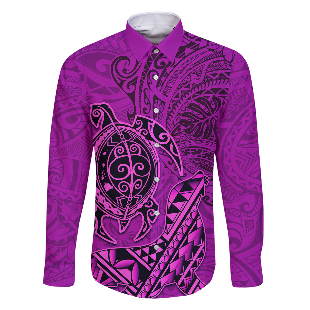 Hawaii Monk Seal and Dolphin Family Matching Long Sleeve Bodycon Dress and Hawaiian Shirt Polynesian Kakau Pattern Pink LT03 Dad's Shirt - Long Sleeve Pink - Polynesian Pride