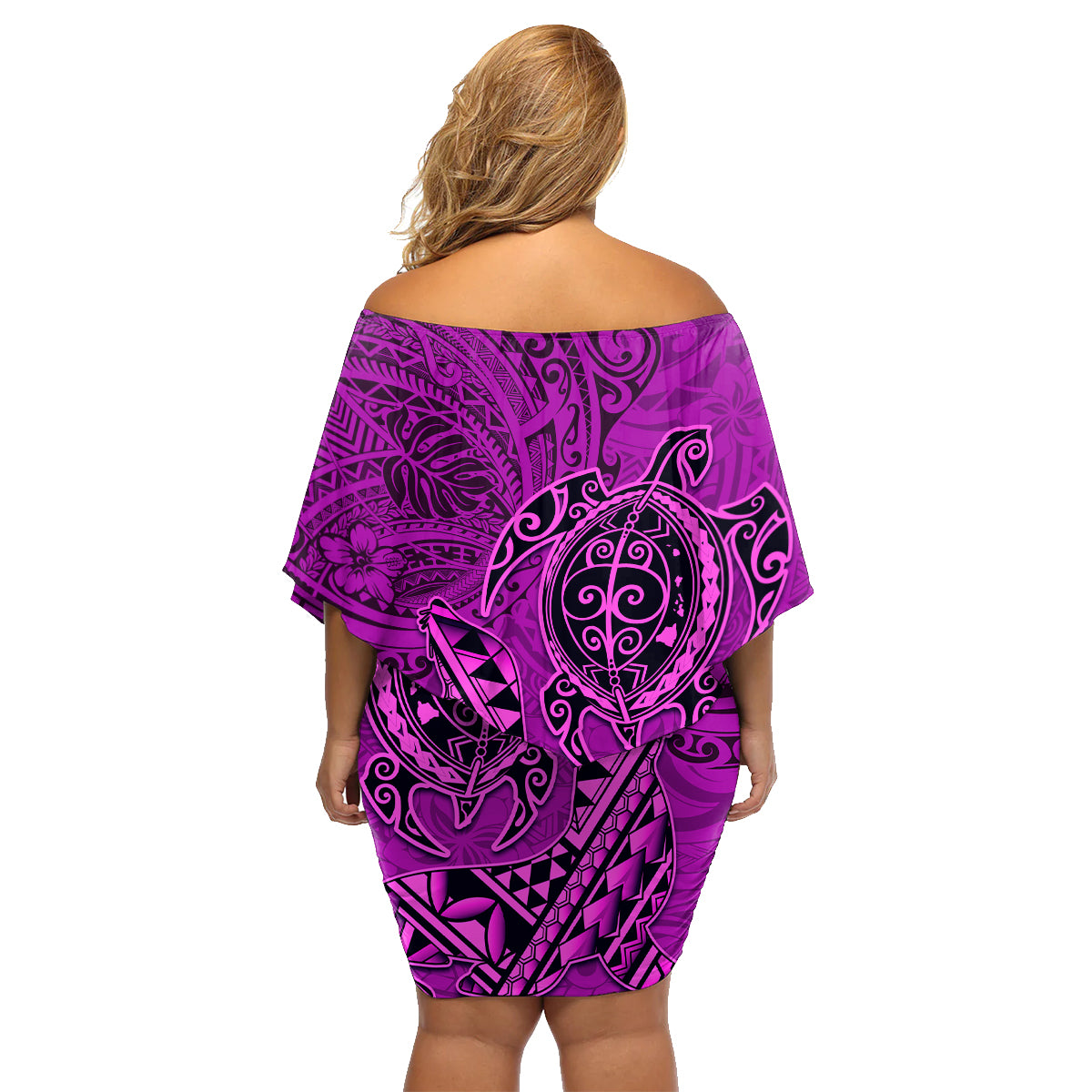 Hawaii Monk Seal and Dolphin Family Matching Off Shoulder Short Dress and Hawaiian Shirt Polynesian Kakau Pattern Pink LT03 - Polynesian Pride