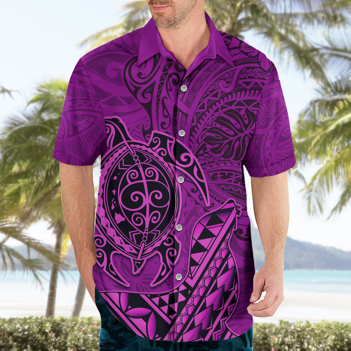 Hawaii Monk Seal and Dolphin Hawaiian Shirt Polynesian Kakau Pattern Pink