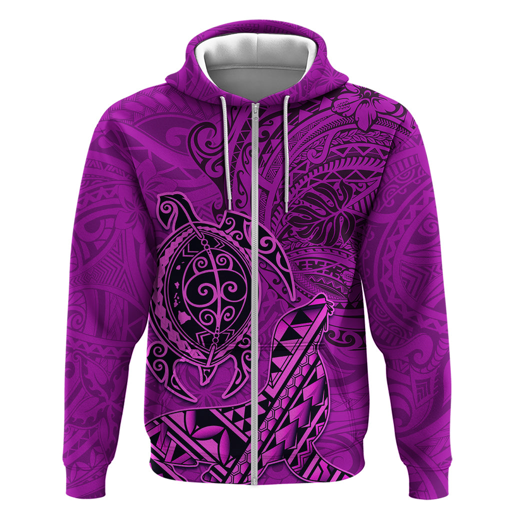 Hawaii Monk Seal and Dolphin Hoodie Polynesian Kakau Pattern Pink
