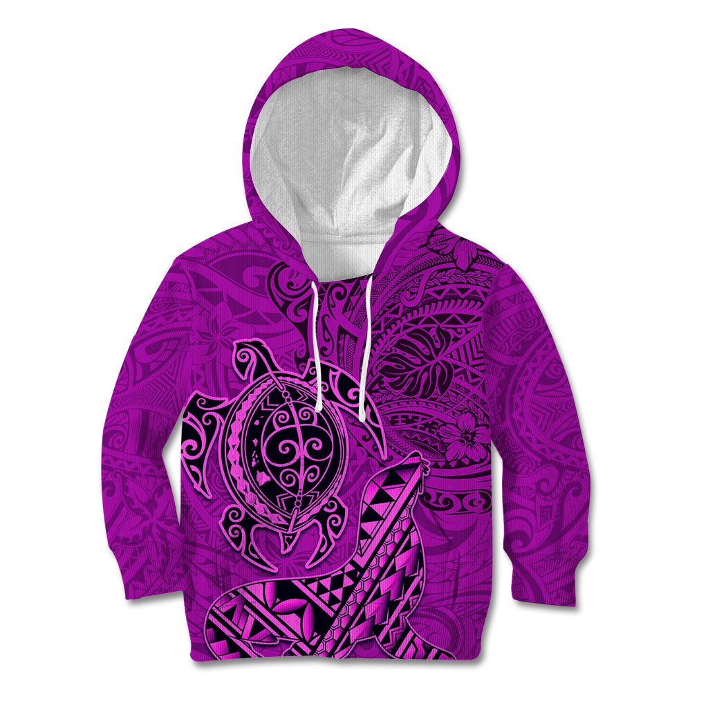Hawaii Monk Seal and Dolphin Kid Hoodie Polynesian Kakau Pattern Pink