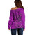 Hawaii Monk Seal and Dolphin Off Shoulder Sweater Polynesian Kakau Pattern Pink