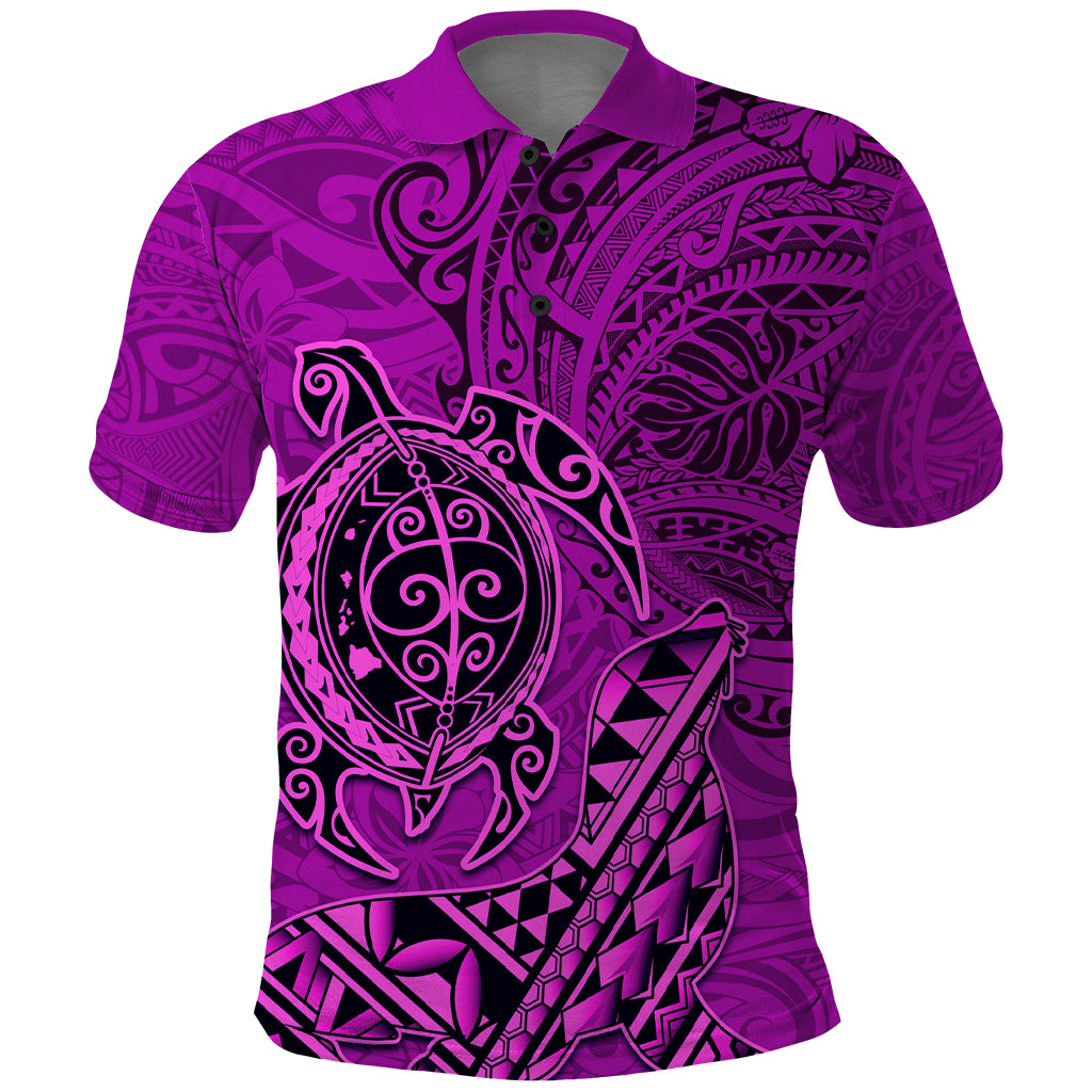 Hawaii Monk Seal and Dolphin Polo Shirt Polynesian Kakau Pattern Pink