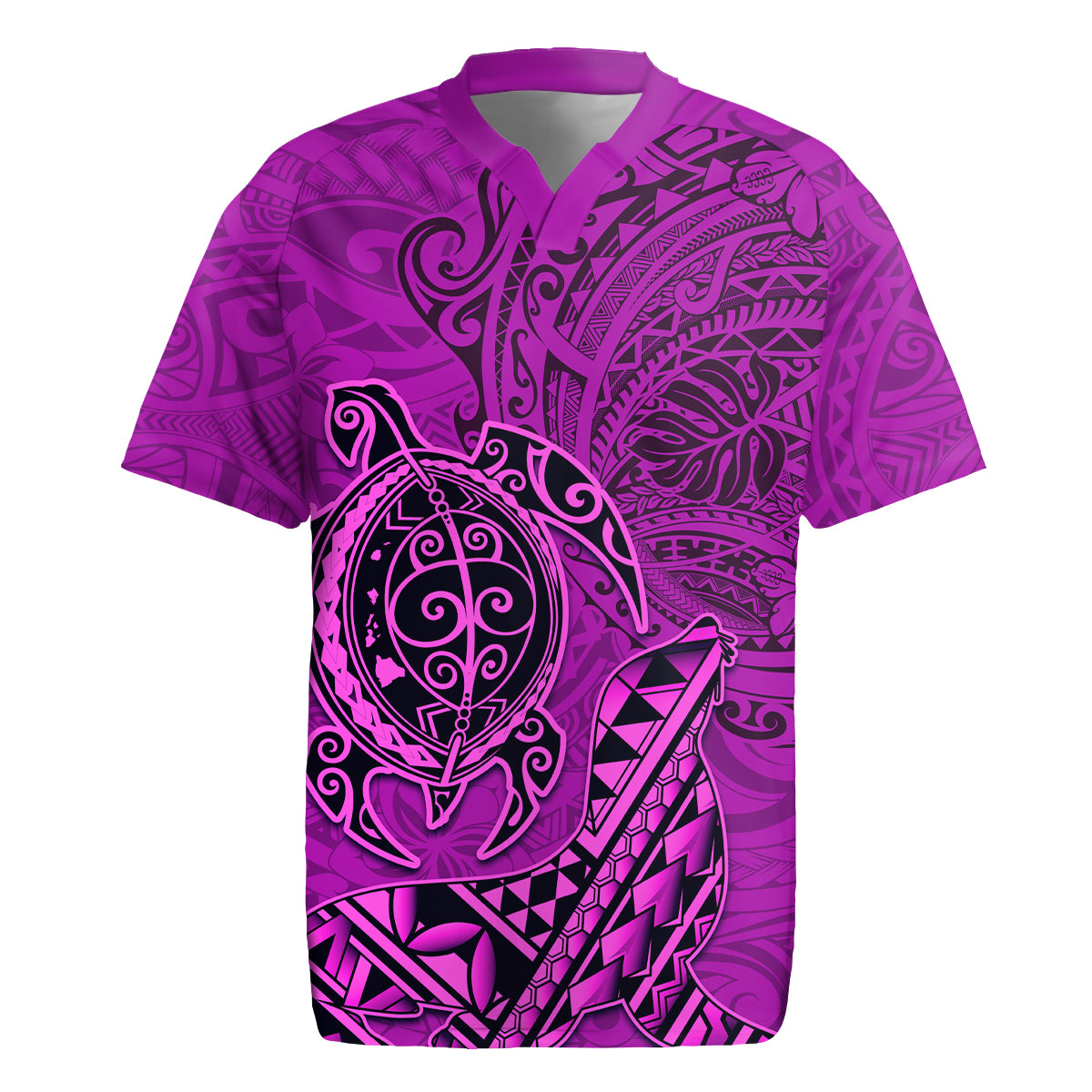Hawaii Monk Seal and Dolphin Rugby Jersey Polynesian Kakau Pattern Pink
