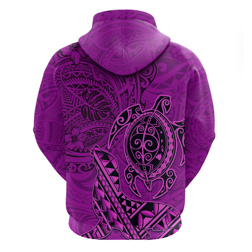 Hawaii Monk Seal and Dolphin Zip Hoodie Polynesian Kakau Pattern Pink