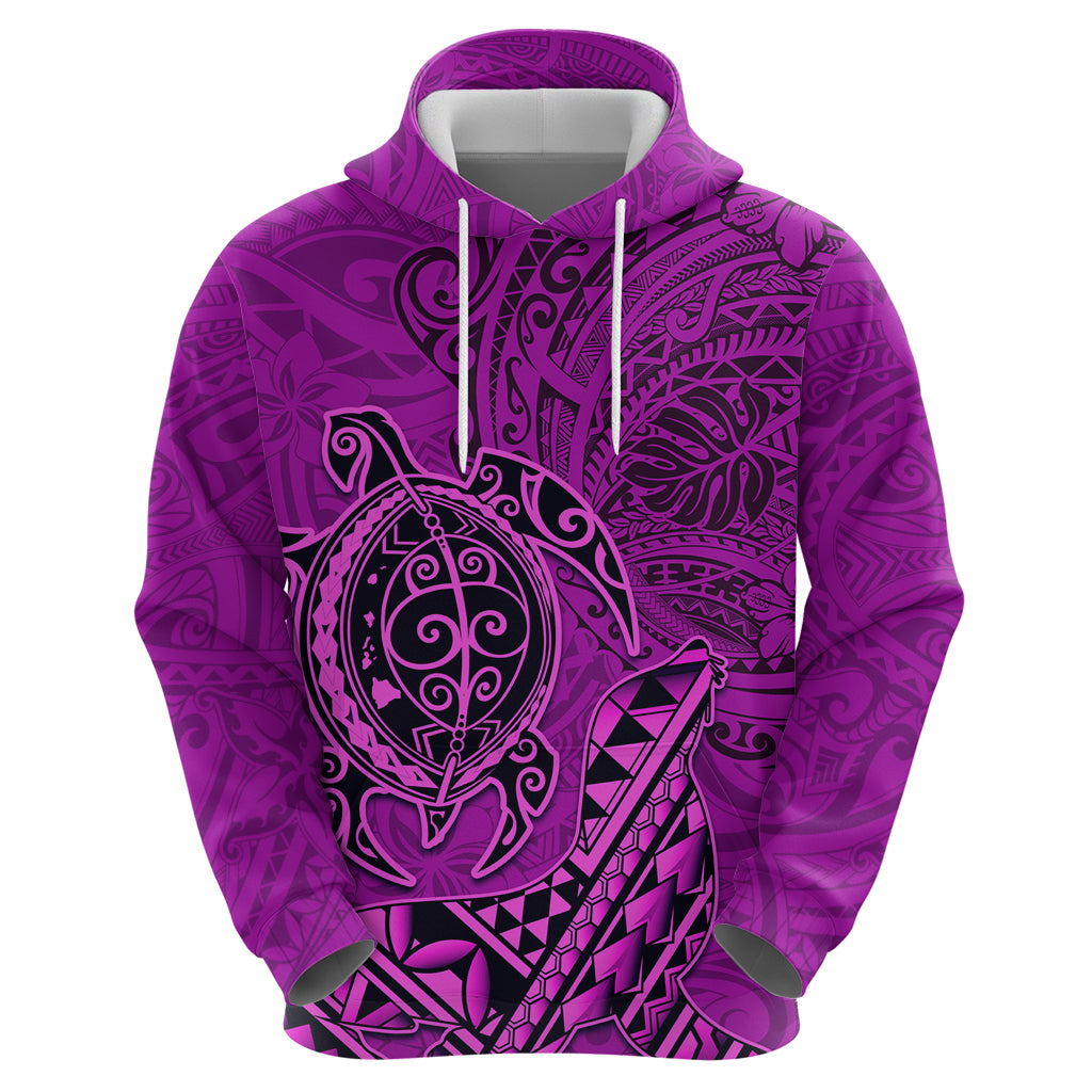 Hawaii Monk Seal and Dolphin Zip Hoodie Polynesian Kakau Pattern Pink