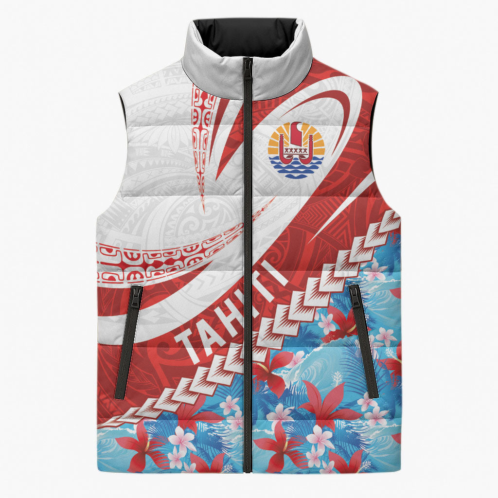 Personalized Tahiti Surfing 2026 Sleeveless Puffer Jacket Marquesan Tattoo-Sporty Style LT03 Unisex Multicolor - Polynesian Pride