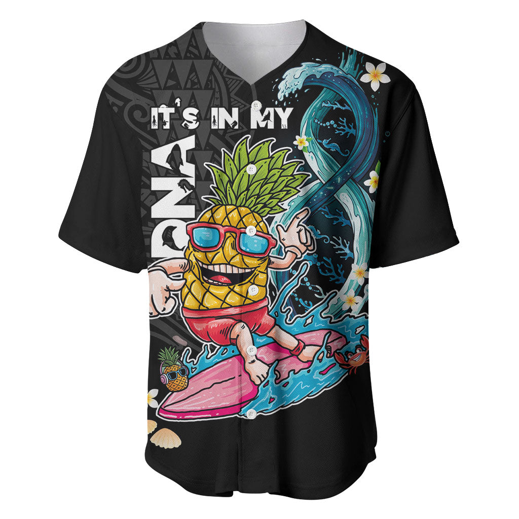 Hawaii Pineapple Surfing Baseball Jersey It's in My DNA - Kakau and Polynesian Pattern LT03 Black - Polynesian Pride
