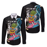 Hawaii Pineapple Surfing Family Matching Off Shoulder Short Dress and Hawaiian Shirt It's in My DNA - Kakau and Polynesian Pattern LT03 Dad's Shirt - Long Sleeve Black - Polynesian Pride