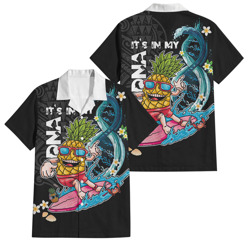 Hawaii Pineapple Surfing Family Matching Puletasi and Hawaiian Shirt It's in My DNA - Kakau and Polynesian Pattern LT03 Dad's Shirt - Short Sleeve Black - Polynesian Pride