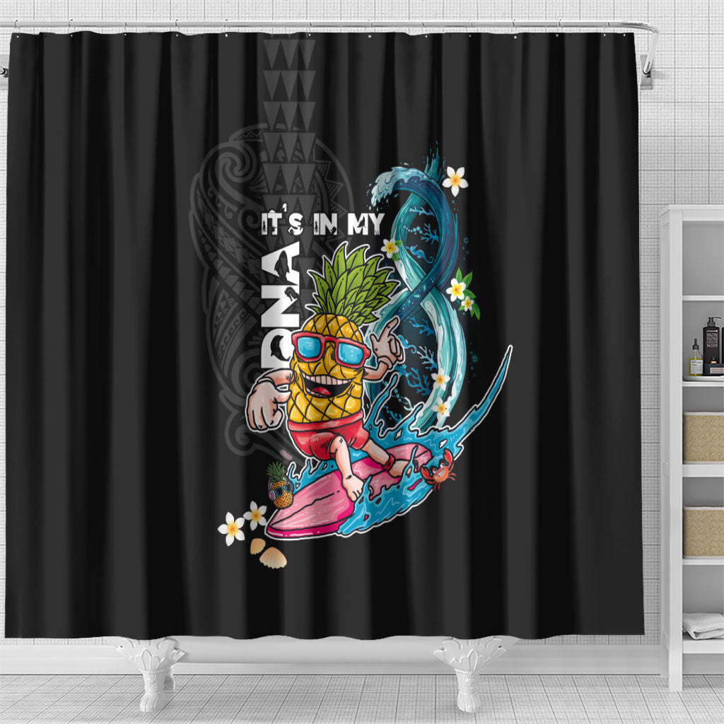Hawaii Pineapple Surfing Shower Curtain It's in My DNA - Kakau and Polynesian Pattern LT03 - Polynesian Pride
