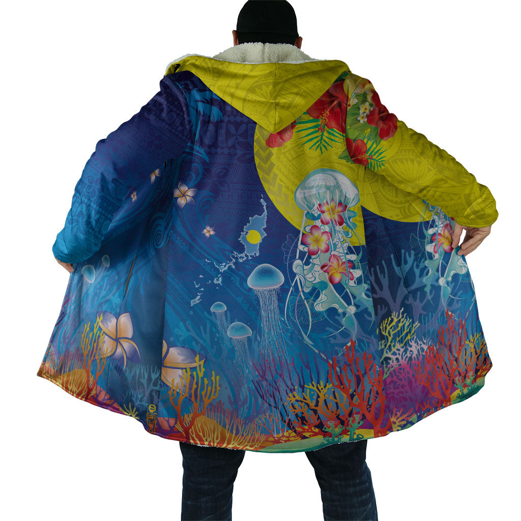 Palau Cloak Jellyfish with Coral Reefs Ocean Vibe and Tapa Pattern LT03 - Polynesian Pride