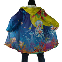 Palau Cloak Jellyfish with Coral Reefs Ocean Vibe and Tapa Pattern LT03 - Polynesian Pride