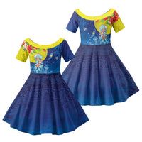 Palau Family Matching Off Shoulder Maxi Dress and Hawaiian Shirt Jellyfish with Coral Reefs Ocean Vibe and Tapa Pattern LT03 Daughter's Dress Blue - Polynesian Pride