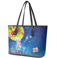 Palau Leather Tote Bag Jellyfish with Coral Reefs Ocean Vibe and Tapa Pattern LT03 - Polynesian Pride