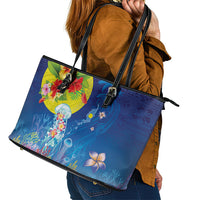 Palau Leather Tote Bag Jellyfish with Coral Reefs Ocean Vibe and Tapa Pattern LT03 - Polynesian Pride