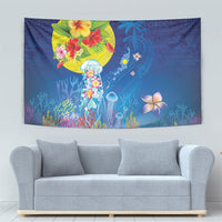 Palau Tapestry Jellyfish with Coral Reefs Ocean Vibe and Tapa Pattern LT03 - Polynesian Pride
