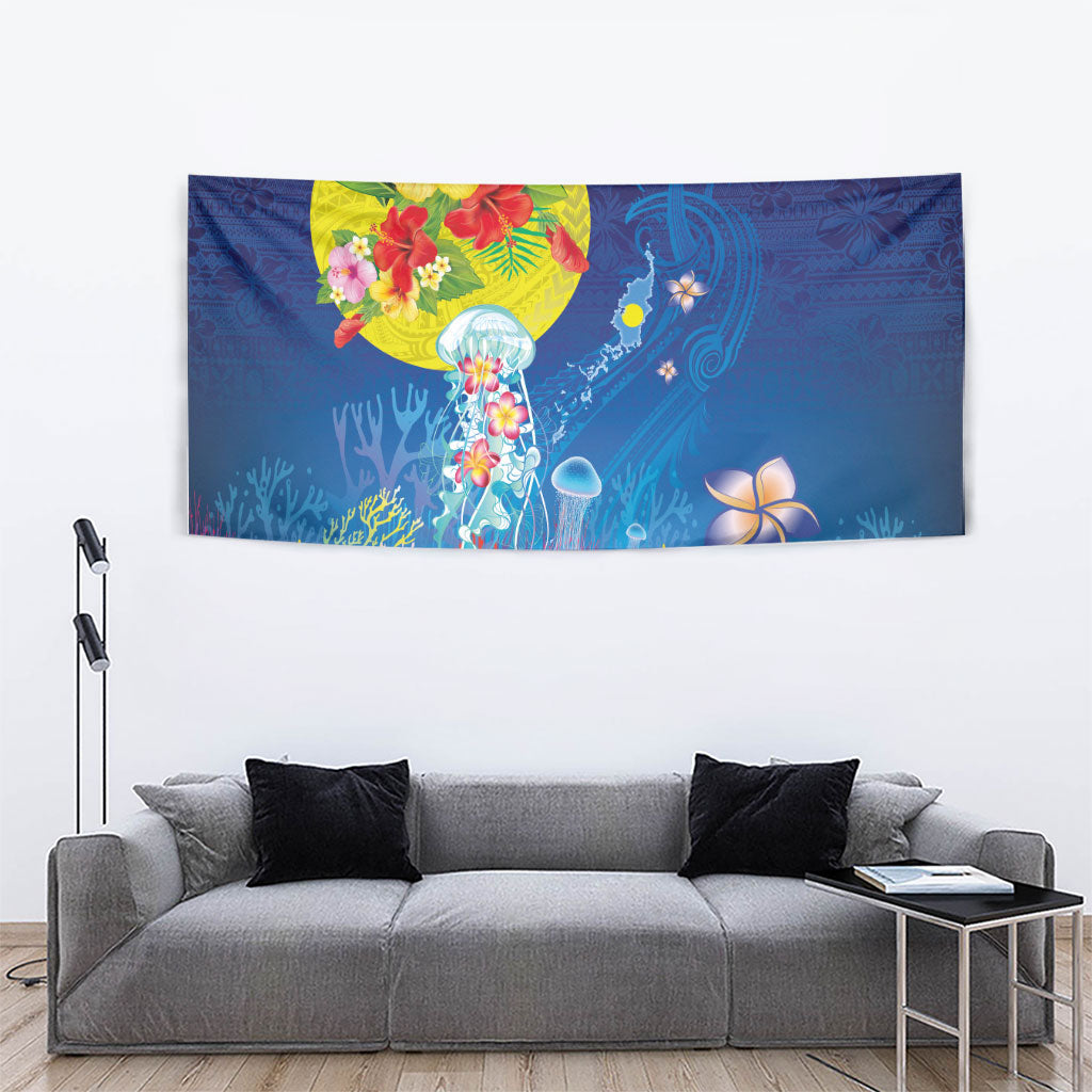 Palau Tapestry Jellyfish with Coral Reefs Ocean Vibe and Tapa Pattern LT03 - Polynesian Pride