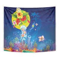 Palau Tapestry Jellyfish with Coral Reefs Ocean Vibe and Tapa Pattern LT03 - Polynesian Pride