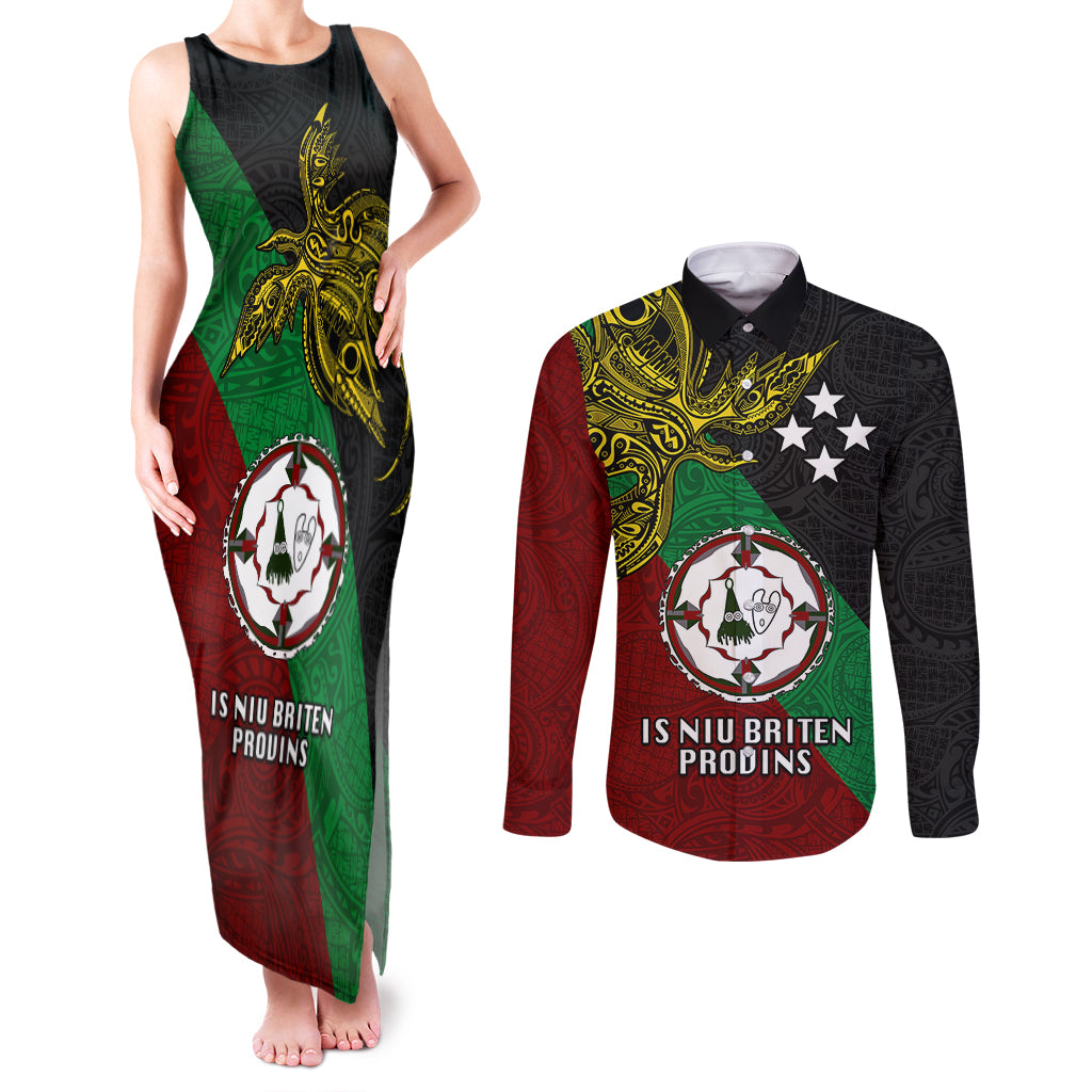 Papua New Guinea East New Britain Province Couples Matching Tank Maxi Dress and Long Sleeve Button Shirts PNG Birds Of Paradise Polynesian Arty Style LT03 Green - Polynesian Pride