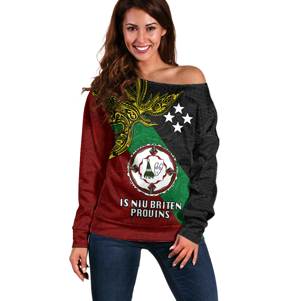 Papua New Guinea East New Britain Province Off Shoulder Sweater PNG Birds Of Paradise Polynesian Arty Style LT03 Women Green - Polynesian Pride