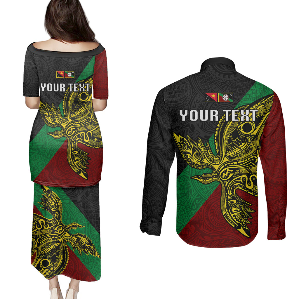 Custom Papua New Guinea East New Britain Province Couples Matching Puletasi Dress and Long Sleeve Button Shirts PNG Birds Of Paradise Polynesian Arty Style LT03 - Polynesian Pride