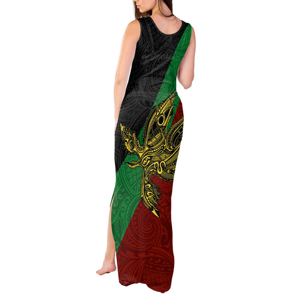 Papua New Guinea Morobe Province Tank Maxi Dress Mix Coat Of Arms Polynesian Pattern LT05