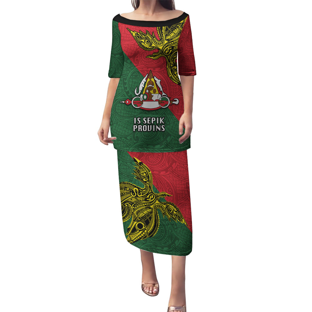 Papua New Guinea East Sepik Province Puletasi PNG Birds Of Paradise Polynesian Arty Style LT03 Long Dress Green - Polynesian Pride