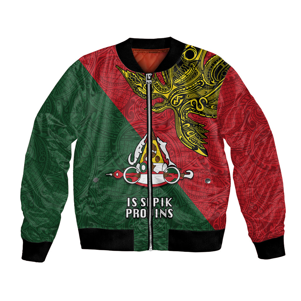 Custom Papua New Guinea East Sepik Province Bomber Jacket PNG Birds Of Paradise Polynesian Arty Style LT03 Unisex Green - Polynesian Pride