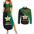 Papua New Guinea Enga Province Couples Matching Summer Maxi Dress and Long Sleeve Button Shirts PNG Birds Of Paradise Polynesian Arty Style LT03 Green - Polynesian Pride