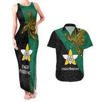 Papua New Guinea Enga Province Couples Matching Tank Maxi Dress and Hawaiian Shirt PNG Birds Of Paradise Polynesian Arty Style LT03 Green - Polynesian Pride