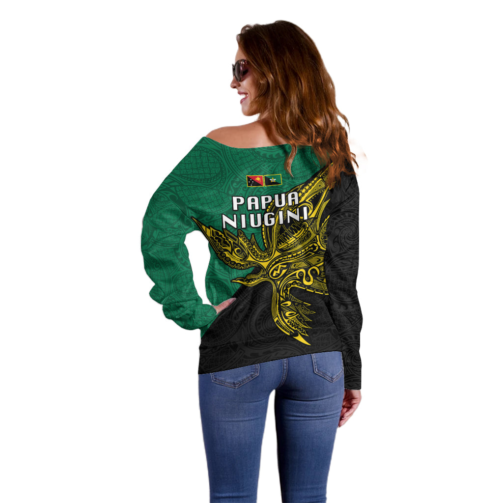 Papua New Guinea Enga Province Off Shoulder Sweater PNG Birds Of Paradise Polynesian Arty Style LT03 - Polynesian Pride
