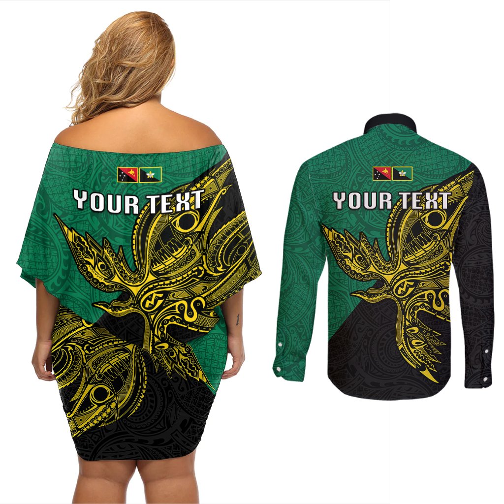 Custom Papua New Guinea Enga Province Couples Matching Off Shoulder Short Dress and Long Sleeve Button Shirts PNG Birds Of Paradise Polynesian Arty Style LT03 - Polynesian Pride