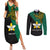 Custom Papua New Guinea Enga Province Couples Matching Summer Maxi Dress and Long Sleeve Button Shirts PNG Birds Of Paradise Polynesian Arty Style LT03 Green - Polynesian Pride
