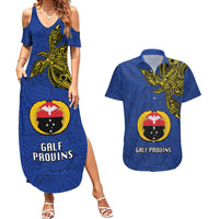 Papua New Guinea Gulf Province Couples Matching Summer Maxi Dress and Hawaiian Shirt PNG Birds Of Paradise Polynesian Arty Style LT03 Blue - Polynesian Pride