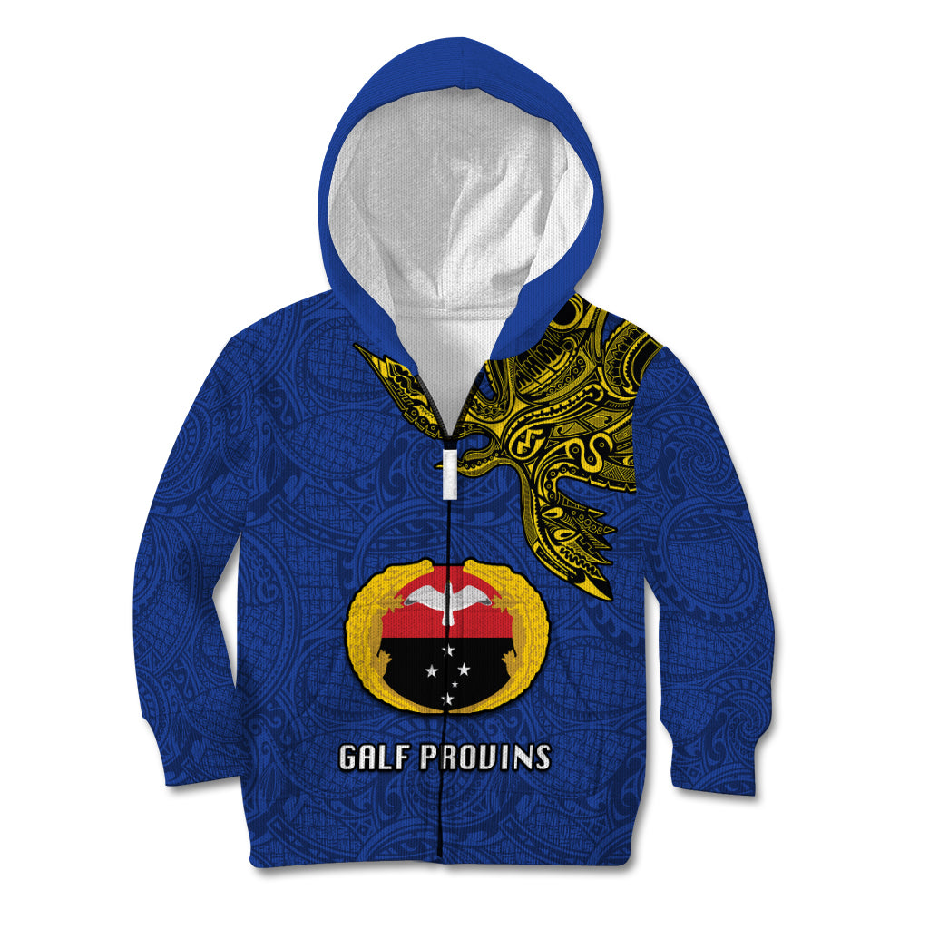 Papua New Guinea Gulf Province Kid Hoodie PNG Birds Of Paradise Polynesian Arty Style LT03 Zip Hoodie Blue - Polynesian Pride