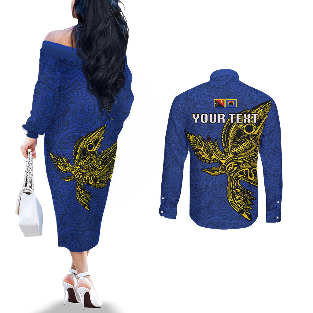 Custom Papua New Guinea Gulf Province Couples Matching Off The Shoulder Long Sleeve Dress and Long Sleeve Button Shirts PNG Birds Of Paradise Polynesian Arty Style LT03 - Polynesian Pride