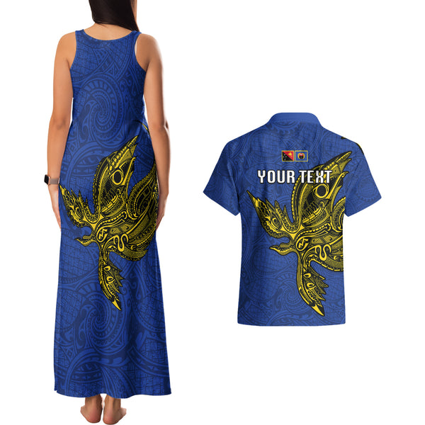 Papua New Guinea New Ireland Province Couples Matching Tank Maxi Dress and Hawaiian Shirt PNG Birds Of Paradise Polynesian Arty Style LT03