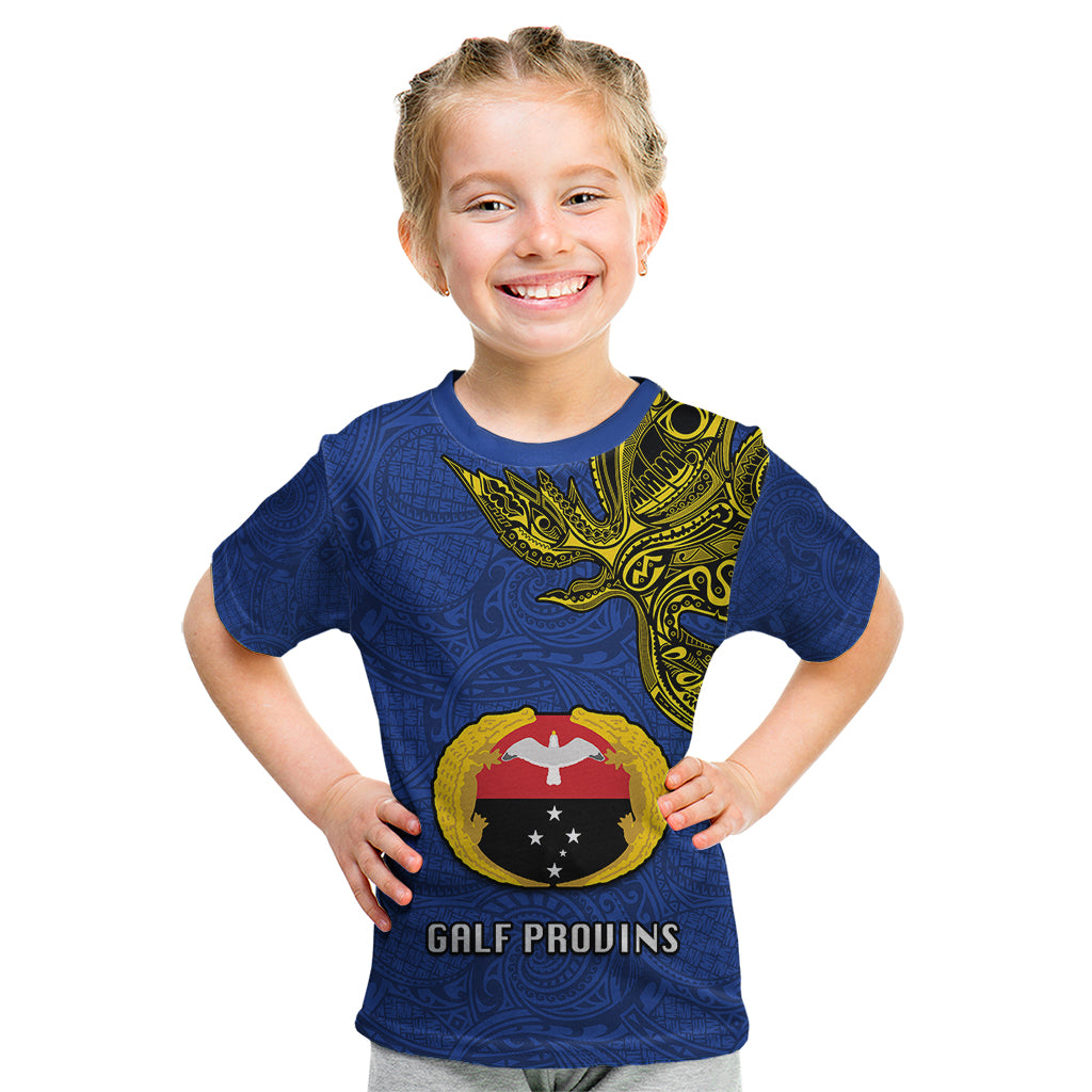 Custom Papua New Guinea Gulf Province Kid T Shirt PNG Birds Of Paradise Polynesian Arty Style LT03 Blue - Polynesian Pride