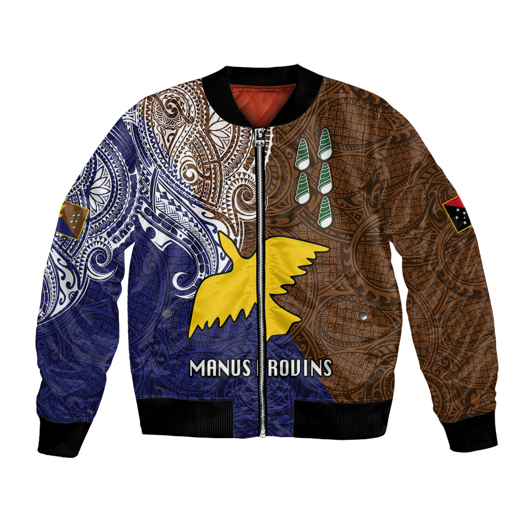 Papua New Guinea Manus Province Bomber Jacket PNG Birds Of Paradise Polynesian Arty Style LT03 Unisex Brown - Polynesian Pride